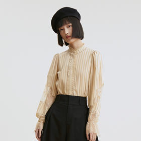 谜底长袖衬衫2022新款纯棉拼接蕾丝合体上衣女228MC6098