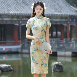 QY时尚减龄日常可穿素雅修身旗袍裙 商品图7