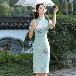 QY时尚减龄日常可穿素雅修身旗袍裙 商品图9