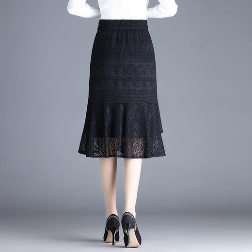 2022新款四季百搭蕾丝鱼尾裙中长裙半身裙高腰侧拉链微弹后腰松紧 AL20628 商品图3