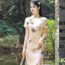 QY时尚减龄日常可穿素雅修身旗袍裙 商品图3