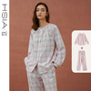 HSIA遐家居服套装女春秋款格纹开衫长袖直筒长裤纯棉宽松显瘦睡衣 商品缩略图0