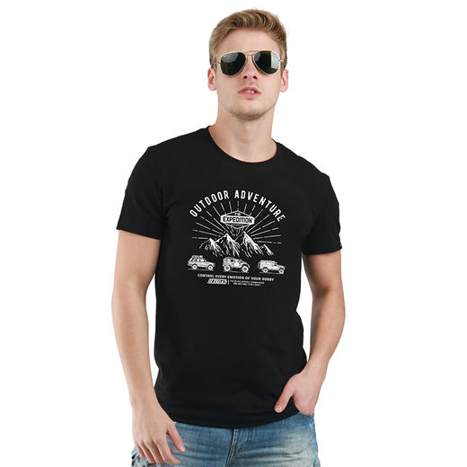 自由基地简约美式复古越野户外印花短袖T恤夏季男女通款合体圆领T NMT-1878 商品图0