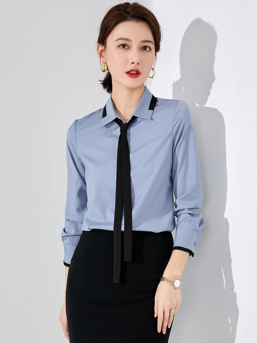艾尚臣衬衫女薄款夏长袖职业通勤衬衣洋气百搭韩版时尚职场ol上衣 商品图3