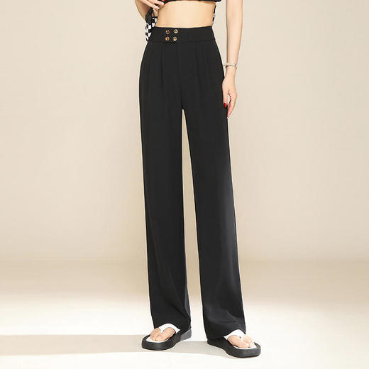 AL86802高腰冰丝阔腿裤女夏季新款垂感小个子休闲西装裤时尚显瘦拖地长裤 商品图1