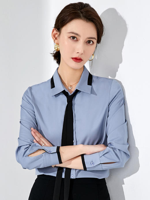 艾尚臣衬衫女薄款夏长袖职业通勤衬衣洋气百搭韩版时尚职场ol上衣 商品图0