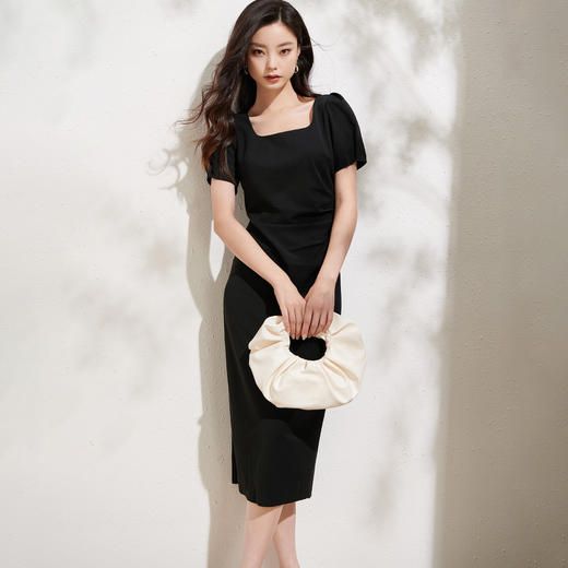 剩L/XL 芳外法式复古方领裙子2025夏季新款女收腰显瘦气质连衣裙 商品图5