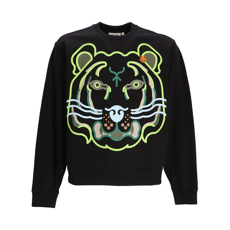 KENZO 高田贤三 男士棉质抽象大虎头印花长袖卫衣 黑色 FC55 SW033 4MO 99