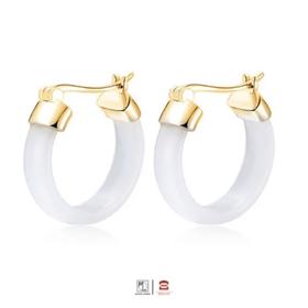 钢筋玉骨白玛瑙耳环-金