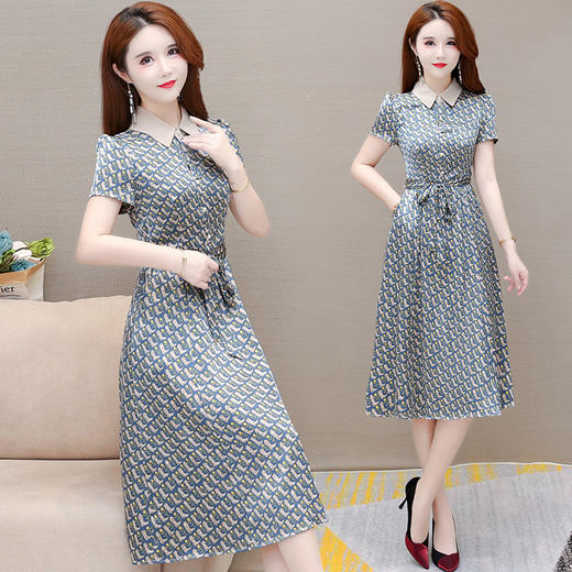YWE X60娃娃领印花连衣裙气质优雅时尚a字裙 商品图3