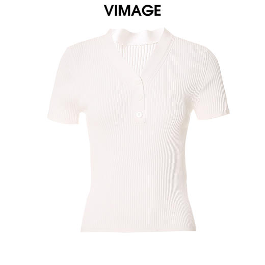 VIMAGE/纬漫纪夏季新款时尚百搭纯色V领套头针织衫女上衣V1701319 商品图2