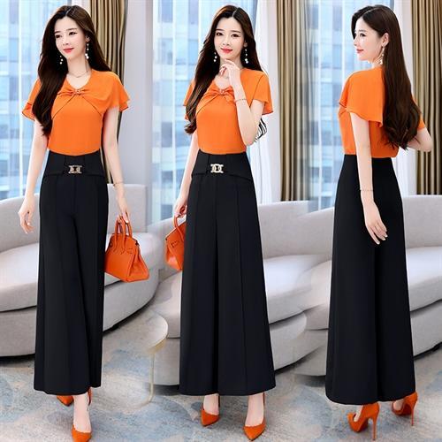 HR HB060时尚荷叶边拼接上衣+休闲阔腿裤两件套 商品图3