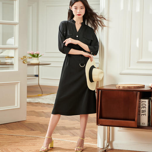 剩S/M 芳外【丝光缎面小黑裙】2024春夏新款薄款衬衫连衣裙 商品图3