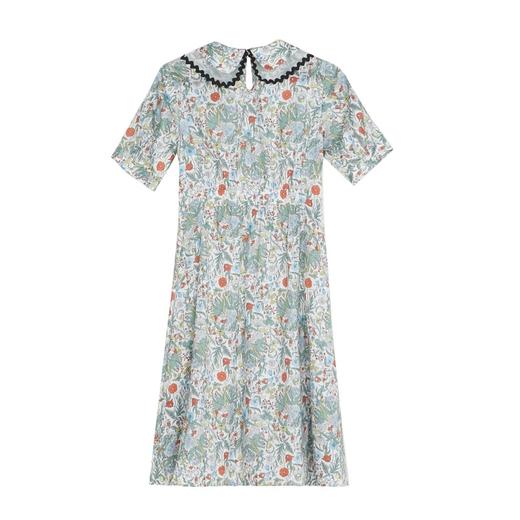 谜底纯棉短袖连衣裙2022夏新款复古田园收腰花色中长裙222ML0707 商品图1