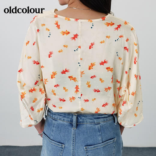 oldcolour2021夏V领套头宽松设计感休闲印花衬衫N22011292 商品图2