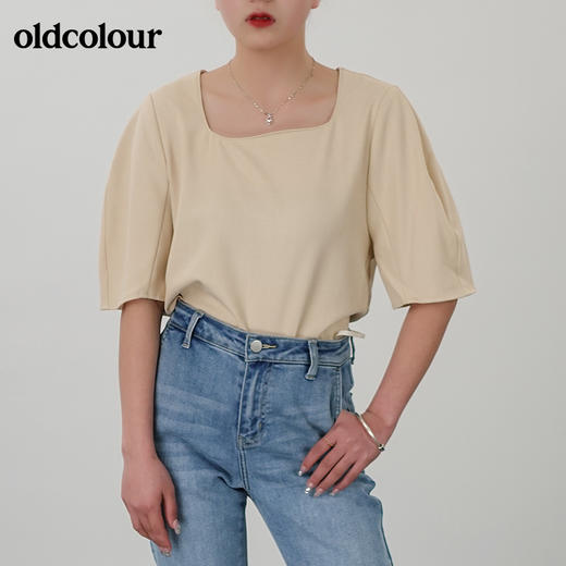 oldcolour2021夏方领纯色宽松休闲百搭气质短袖衬衫N22011403 商品图0