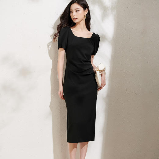 剩L/XL 芳外法式复古方领裙子2025夏季新款女收腰显瘦气质连衣裙 商品图6