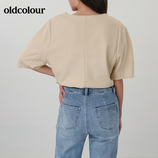 oldcolour2021夏方领纯色宽松休闲百搭气质短袖衬衫N22011403 商品图2