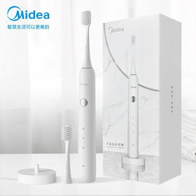 美的（Midea）电动牙刷男女成人软毛声波全自动 防水感应式充电 2刷头 MR1系列冰川白 MC-AJ0101