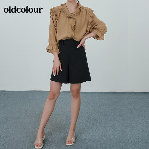 oldcolour2021夏荷叶边气质设计感时尚百搭压褶长袖衬衫N22012269 商品图0