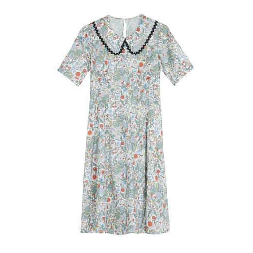 谜底纯棉短袖连衣裙2022夏新款复古田园收腰花色中长裙222ML0707 商品图4