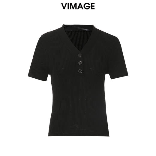 VIMAGE/纬漫纪夏季新款时尚百搭纯色V领套头针织衫女上衣V1701319 商品图0