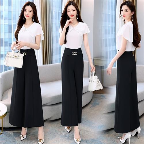 HR HB060时尚荷叶边拼接上衣+休闲阔腿裤两件套 商品图4