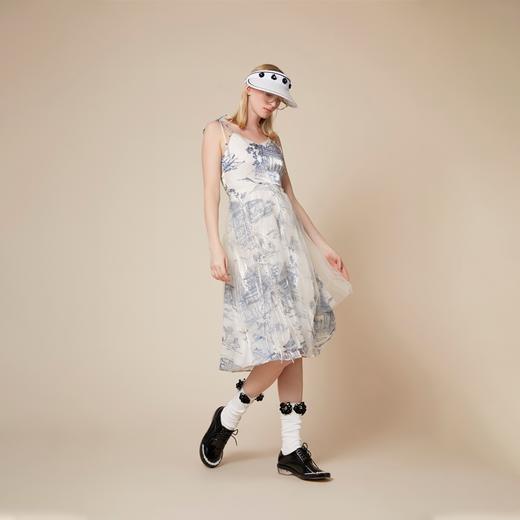 雍正十二月行乐图原创印花水晶纱吊带网纱连衣裙 商品图1