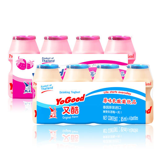 泰国YoGood又酷乳酸菌饮料原味/草莓味85ml*4 小巧易携带营养均衡 024919/025287 商品图1