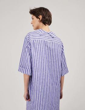 Margaret Howell  蓝白条纹亚麻七分袖连衣裙