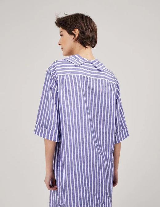 Margaret Howell  蓝白条纹亚麻七分袖连衣裙 商品图0