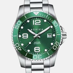 1F【奥尼卡】(AONIKA)英国品牌经典时尚机械防水男士女士陶瓷圈腕表 钢壳绿面 AK41148