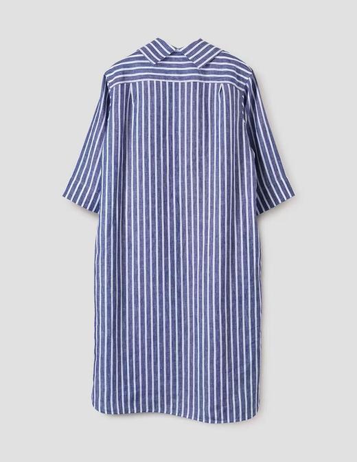Margaret Howell  蓝白条纹亚麻七分袖连衣裙 商品图2