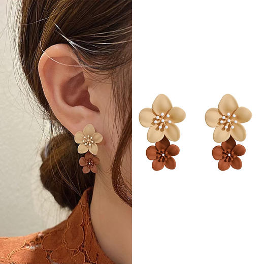 JU-E3753耳环女秋冬花朵耳钉韩国新款潮法式感气质耳坠简约耳饰欧美 商品图0