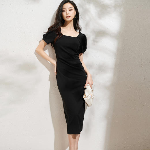 剩L/XL 芳外法式复古方领裙子2025夏季新款女收腰显瘦气质连衣裙 商品图1