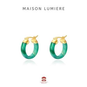 钢筋玉骨绿玛瑙耳环-金