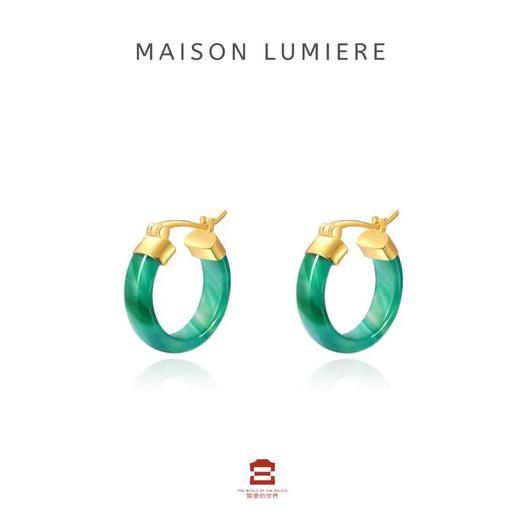 钢筋玉骨绿玛瑙耳环-金 商品图0