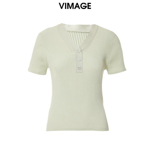VIMAGE/纬漫纪夏季新款时尚百搭纯色V领套头针织衫女上衣V1701319 商品图1