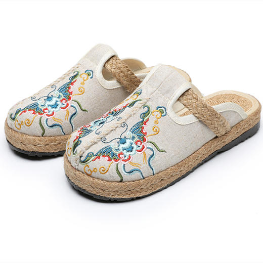 可外穿民族风绣花凉拖鞋平跟厚底亚麻懒人鞋 ZY-T-2 商品图4
