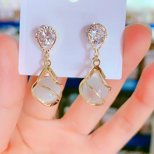 JU-D543韩国气质耳环2021新款潮长款缠绕锆石耳丁简约时尚镀金耳饰女 商品图2