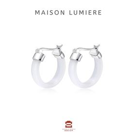 钢筋玉骨白玛瑙耳环-银