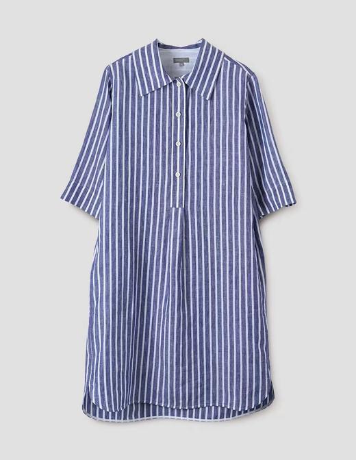 Margaret Howell  蓝白条纹亚麻七分袖连衣裙 商品图1