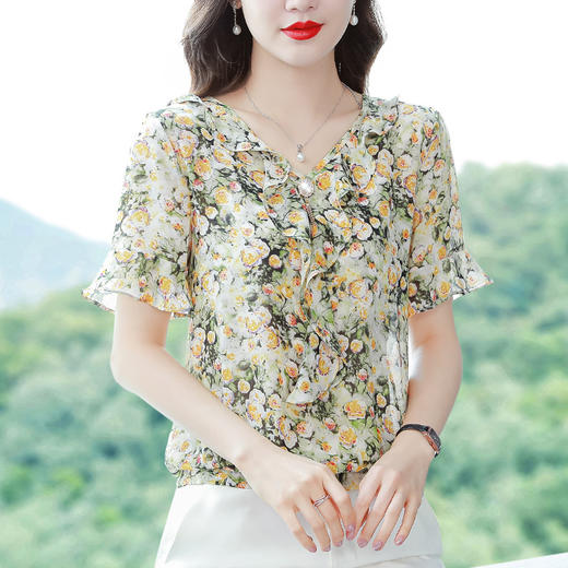 2022年夏季新款超仙上衣减龄碎花雪纺衬衫 YX9982 商品图1