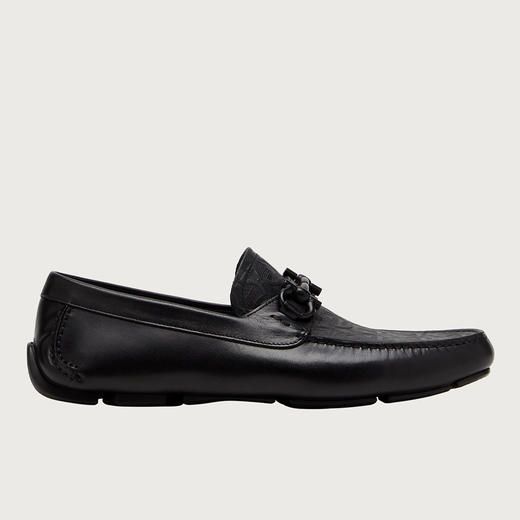 FERRAGAMO 菲拉格慕 男士小牛皮带 GANCINI 装饰皮鞋 黑色 740689 商品图0