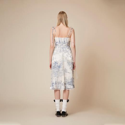 雍正十二月行乐图原创印花水晶纱吊带网纱连衣裙 商品图2