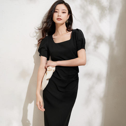 剩L/XL 芳外法式复古方领裙子2025夏季新款女收腰显瘦气质连衣裙 商品图2