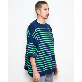 is-ness SLEEVE BASQUE SHIRT  吸水速干廓形复古条纹短袖T恤