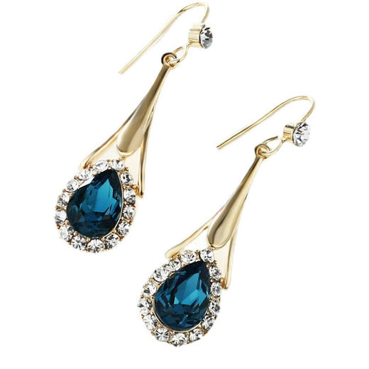 JU-D16韩国气质优雅蓝色水晶耳环女长款流苏耳钩水滴型耳坠简约秋冬耳饰 商品图6