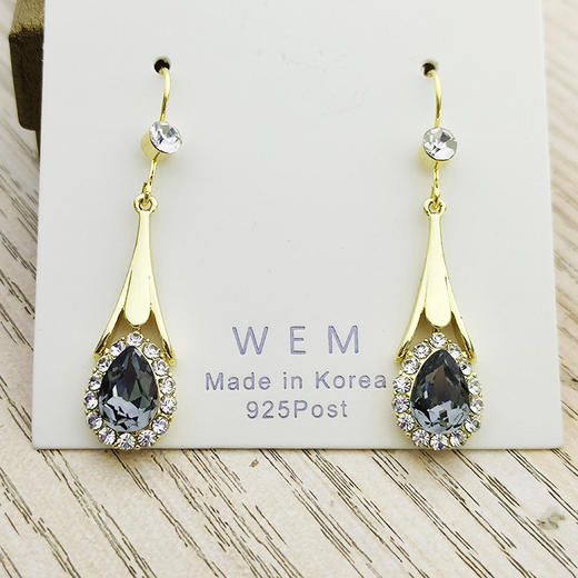 JU-D16韩国气质优雅蓝色水晶耳环女长款流苏耳钩水滴型耳坠简约秋冬耳饰 商品图4