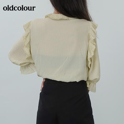 oldcolour2021夏荷叶边气质设计感时尚百搭压褶长袖衬衫N22012269 商品图2